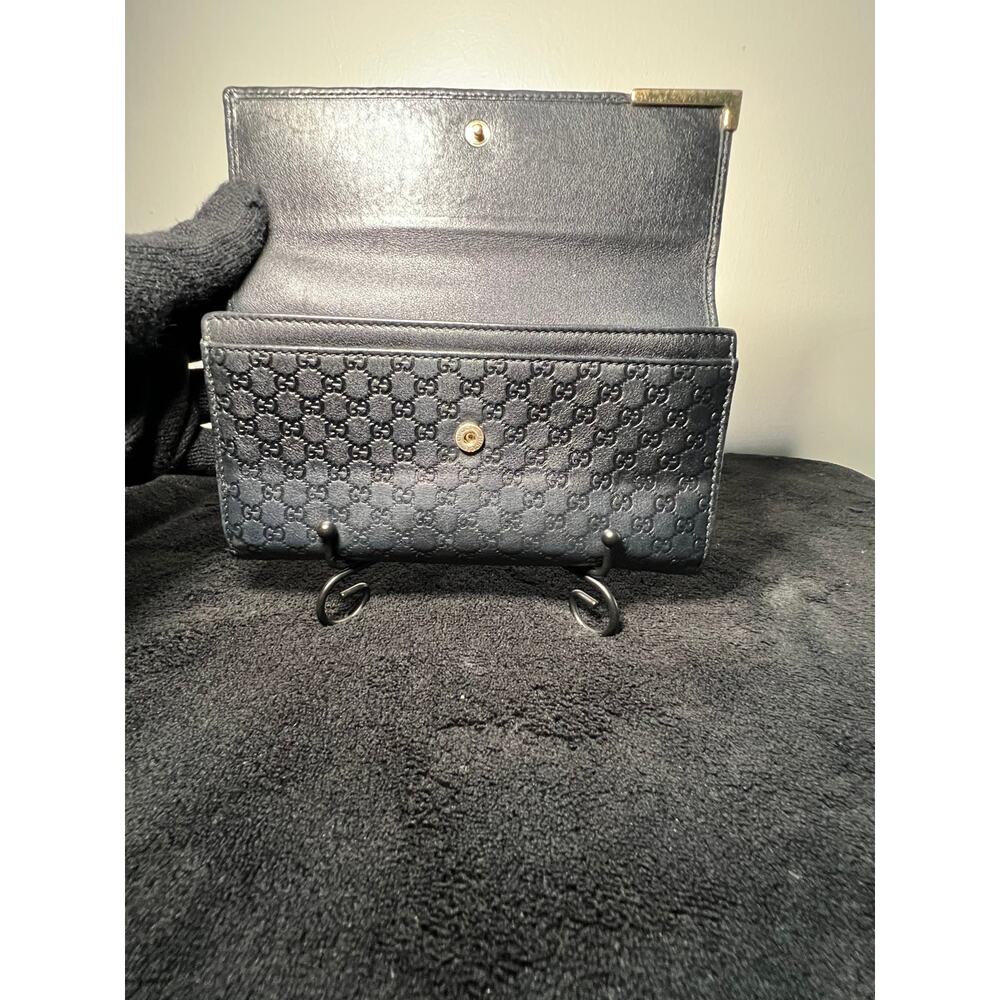 Gucci Microguccissima Continental Flap Wallet Navy Leather Gold Logo Italy - Picture 9 of 14